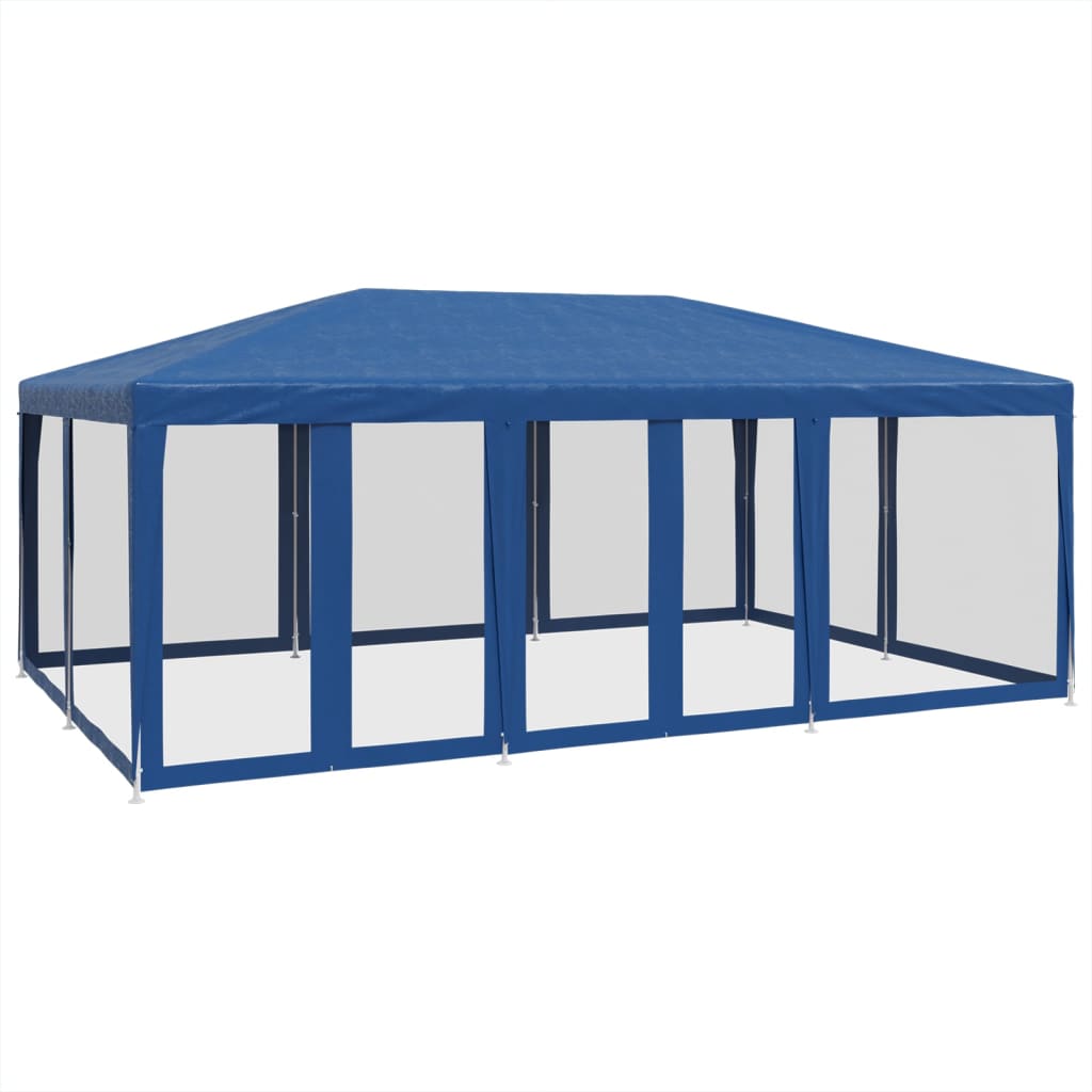 Partytent met 10 mesh zijwanden 6x4 m HDPE blauw