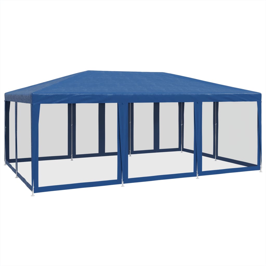 Partytent met 10 mesh zijwanden 6x4 m HDPE blauw