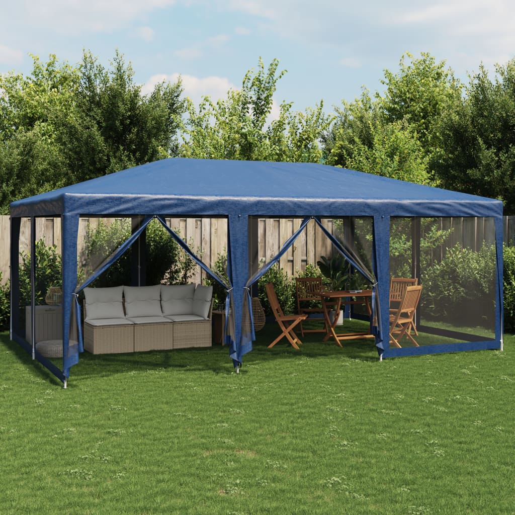 Partytent met 10 mesh zijwanden 6x4 m HDPE blauw