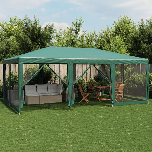 Partytent met 10 mesh zijwanden 6x4 m HDPE groen