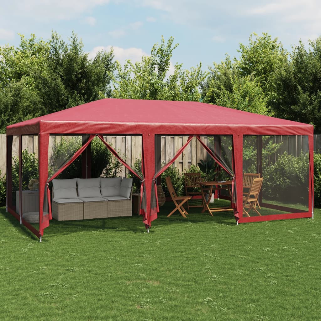 Partytent met 10 mesh zijwanden 6x4 m HDPE rood