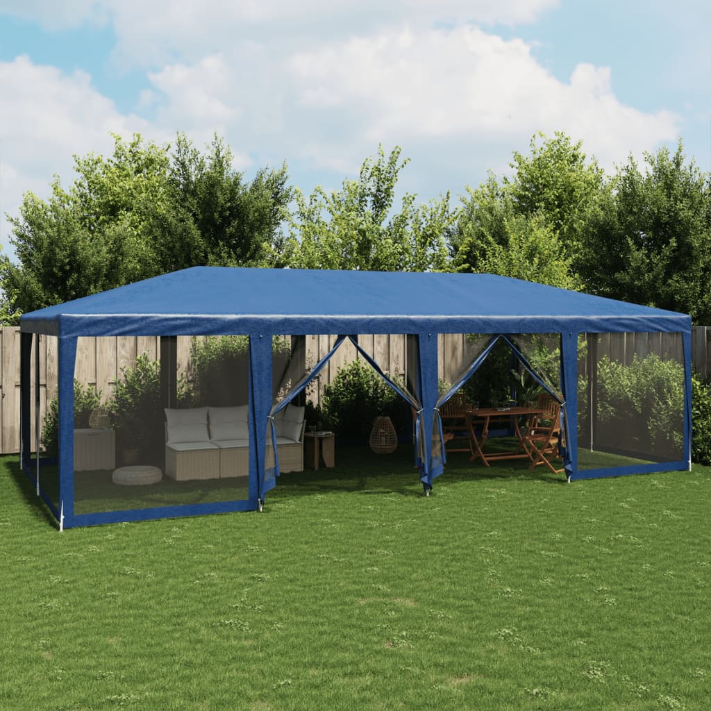 Partytent met 12 mesh zijwanden 8x4 m HDPE blauw