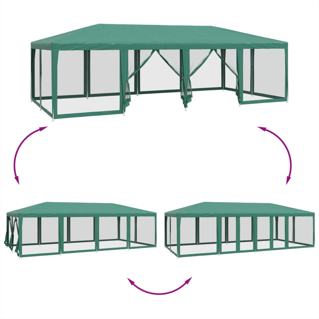 Partytent met 12 mesh zijwanden 8x4 m HDPE groen