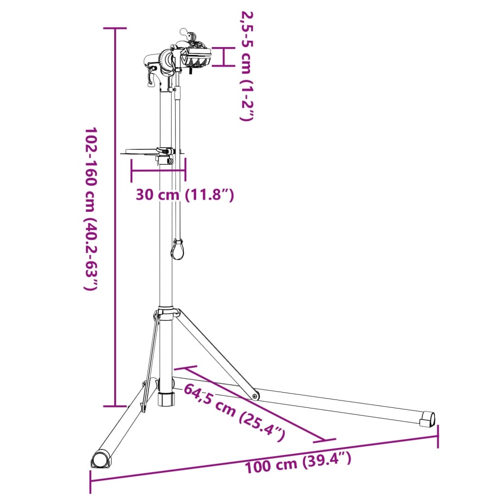 Fietsreparatiestandaard inklapbaar 102-160 cm aluminium