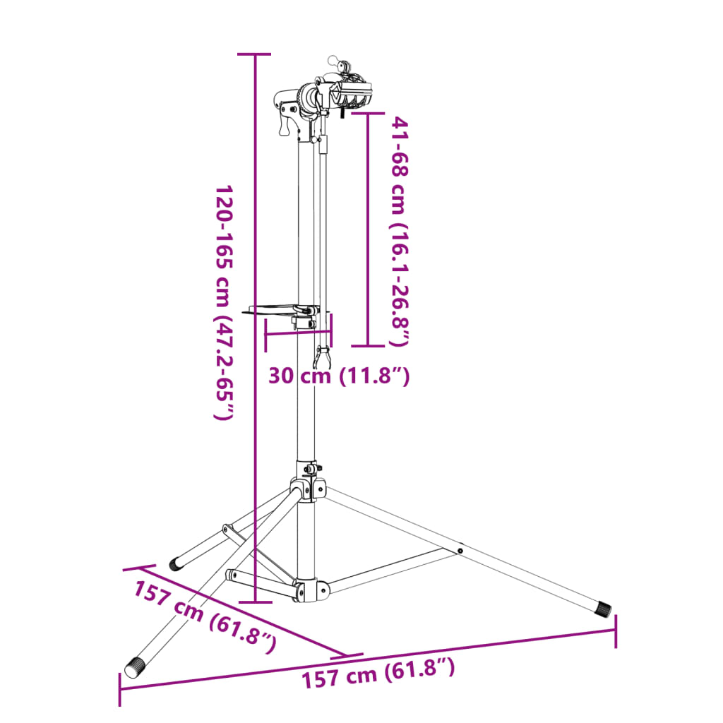 Fietsreparatiestandaard inklapbaar 120-165 cm aluminium