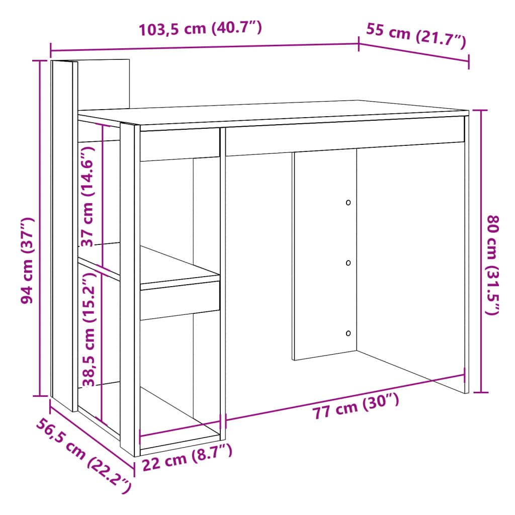 Bureau 103,5x56,5x94 cm bewerkt hout wit