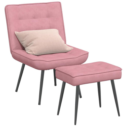 Relaxstoel met voetenbank fluweel roze