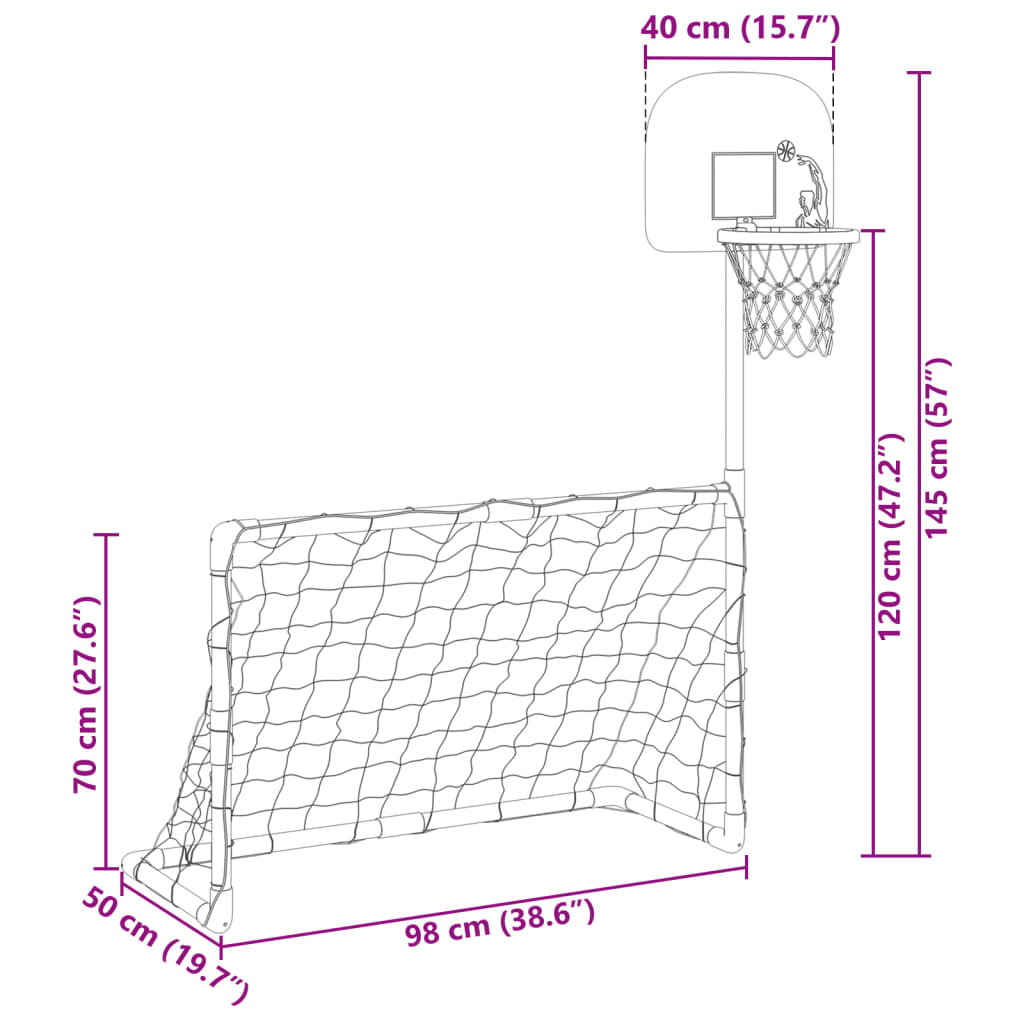 Kindervoetbal- en basketbalset met ballen 98x50x70 cm