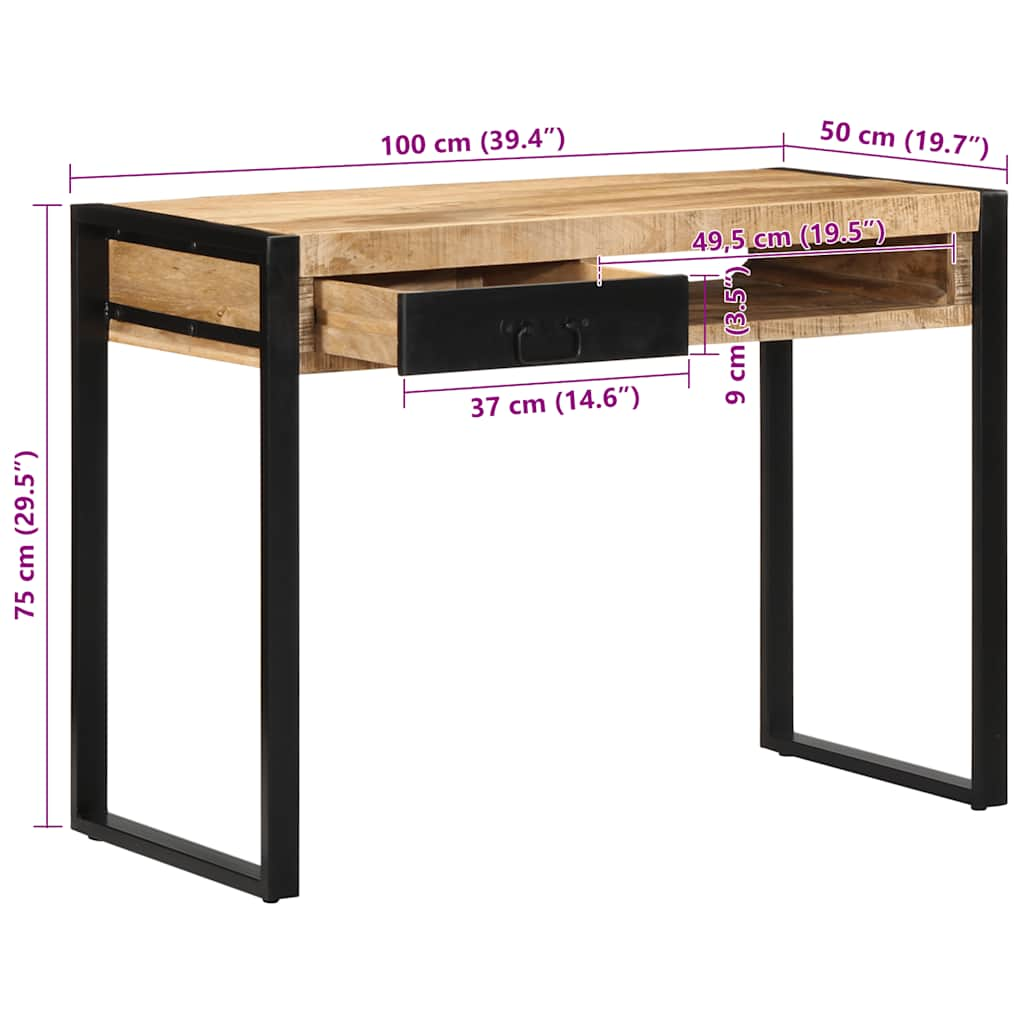 Bureau 100x50x75 cm massief ruw mangohout