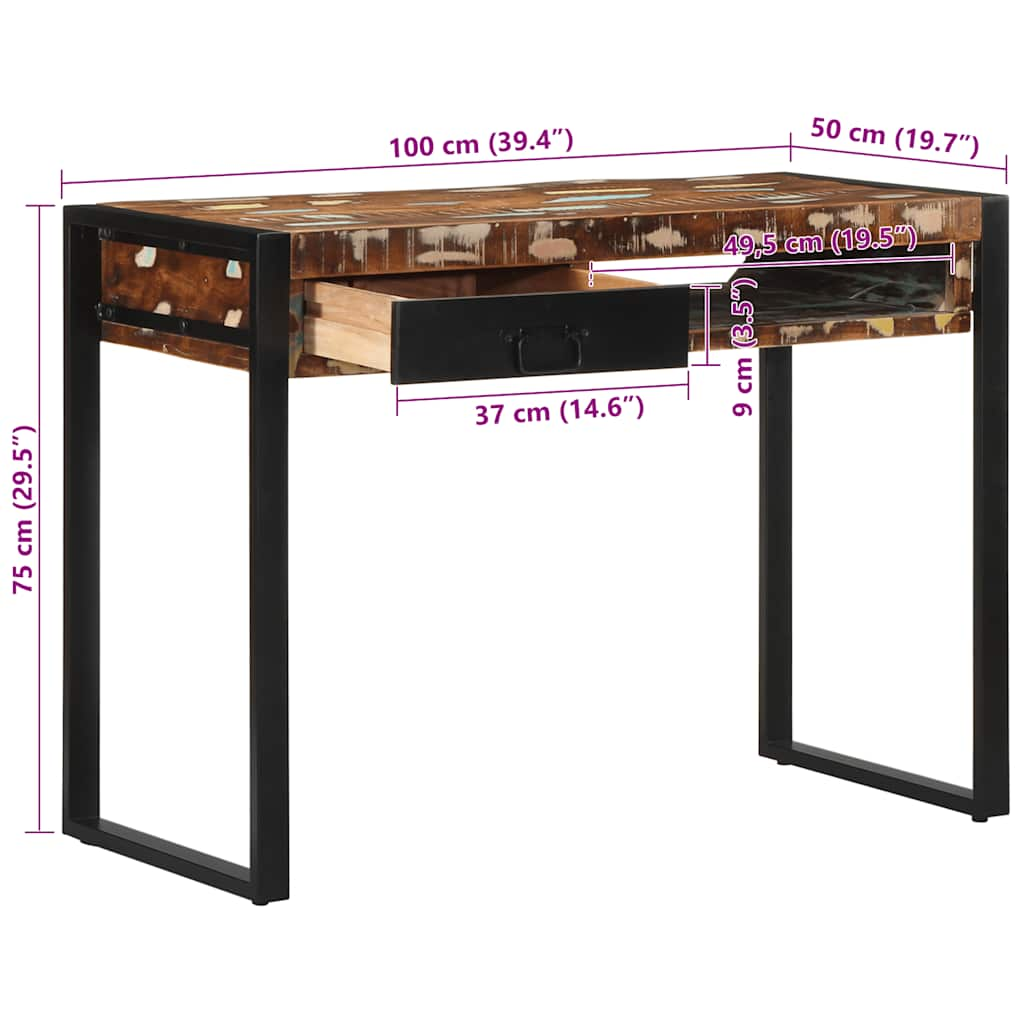 Bureau 100x50x75 cm massief gerecycled hout meerkleurig