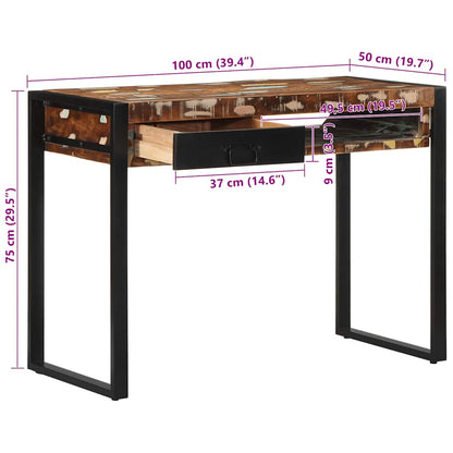 Bureau 100x50x75 cm massief gerecycled hout meerkleurig