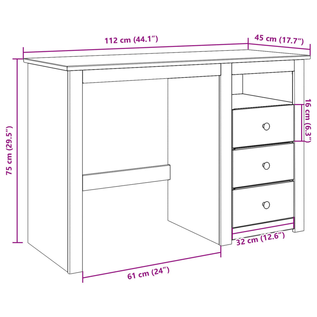 Bureau Panama 112x45x75 cm massief grenenhout