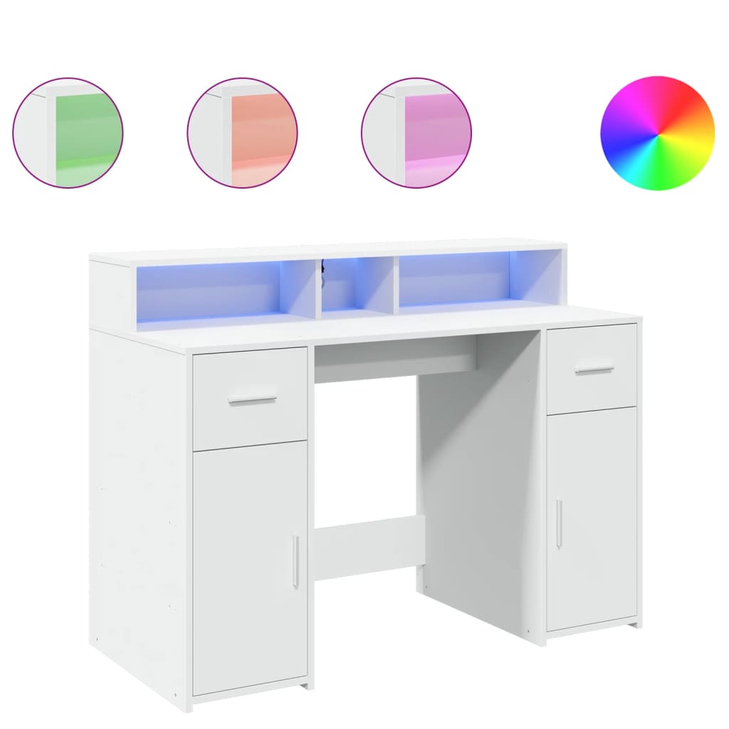 Bureau met LED-verlichting 120x55x91 cm bewerkt hout wit