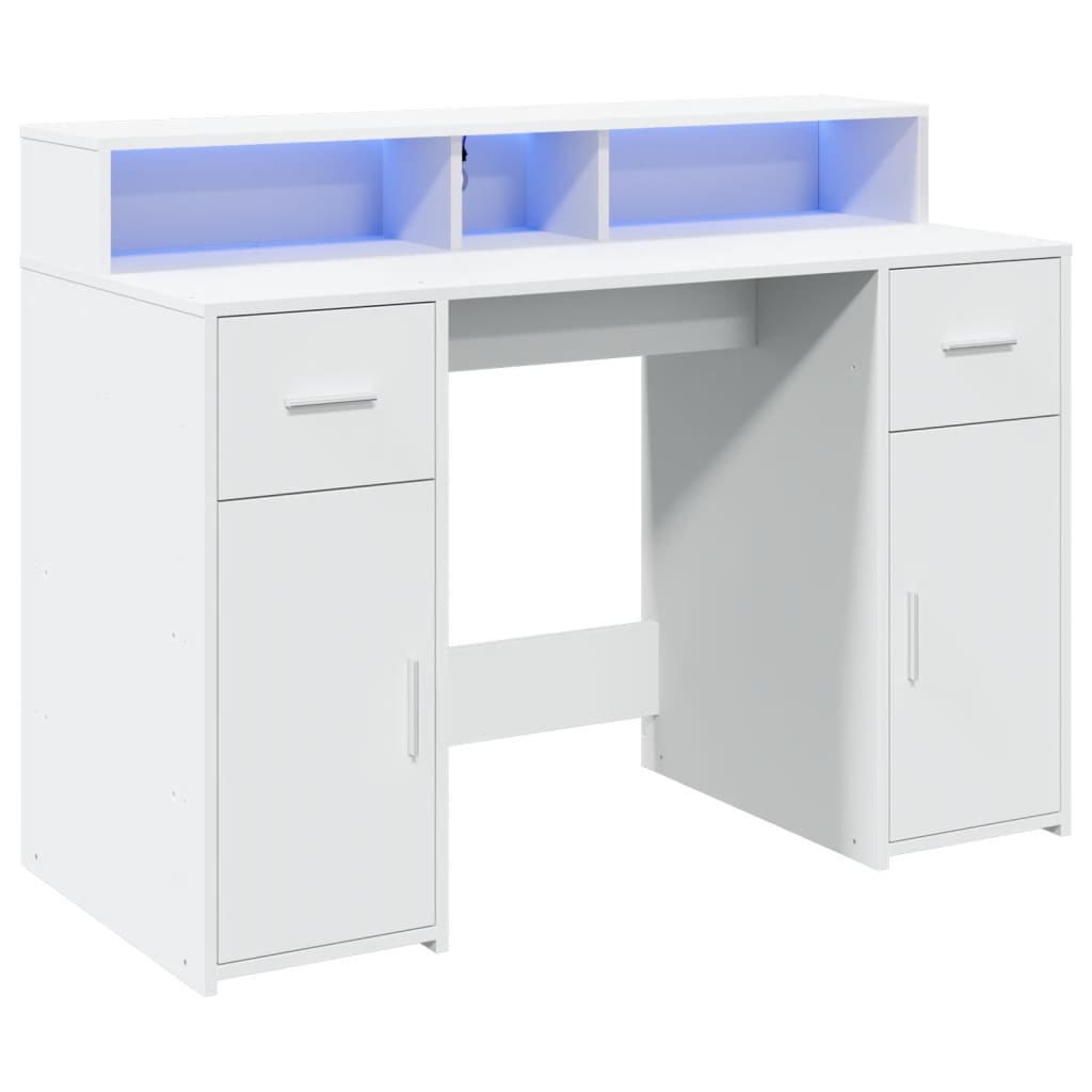 Bureau met LED-verlichting 120x55x91 cm bewerkt hout wit