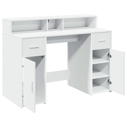 Bureau met LED-verlichting 120x55x91 cm bewerkt hout wit