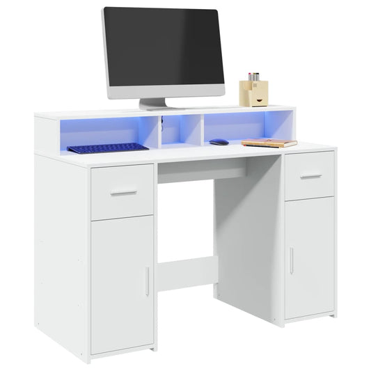 Bureau met LED-verlichting 120x55x91 cm bewerkt hout wit