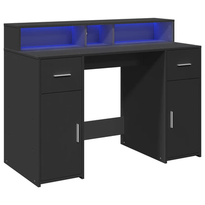 Bureau met LED-verlichting 120x55x91 cm bewerkt hout zwart