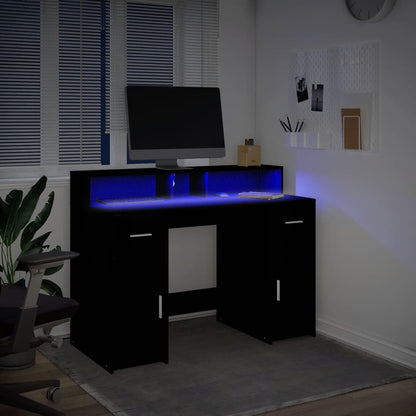 Bureau met LED-verlichting 120x55x91 cm bewerkt hout zwart