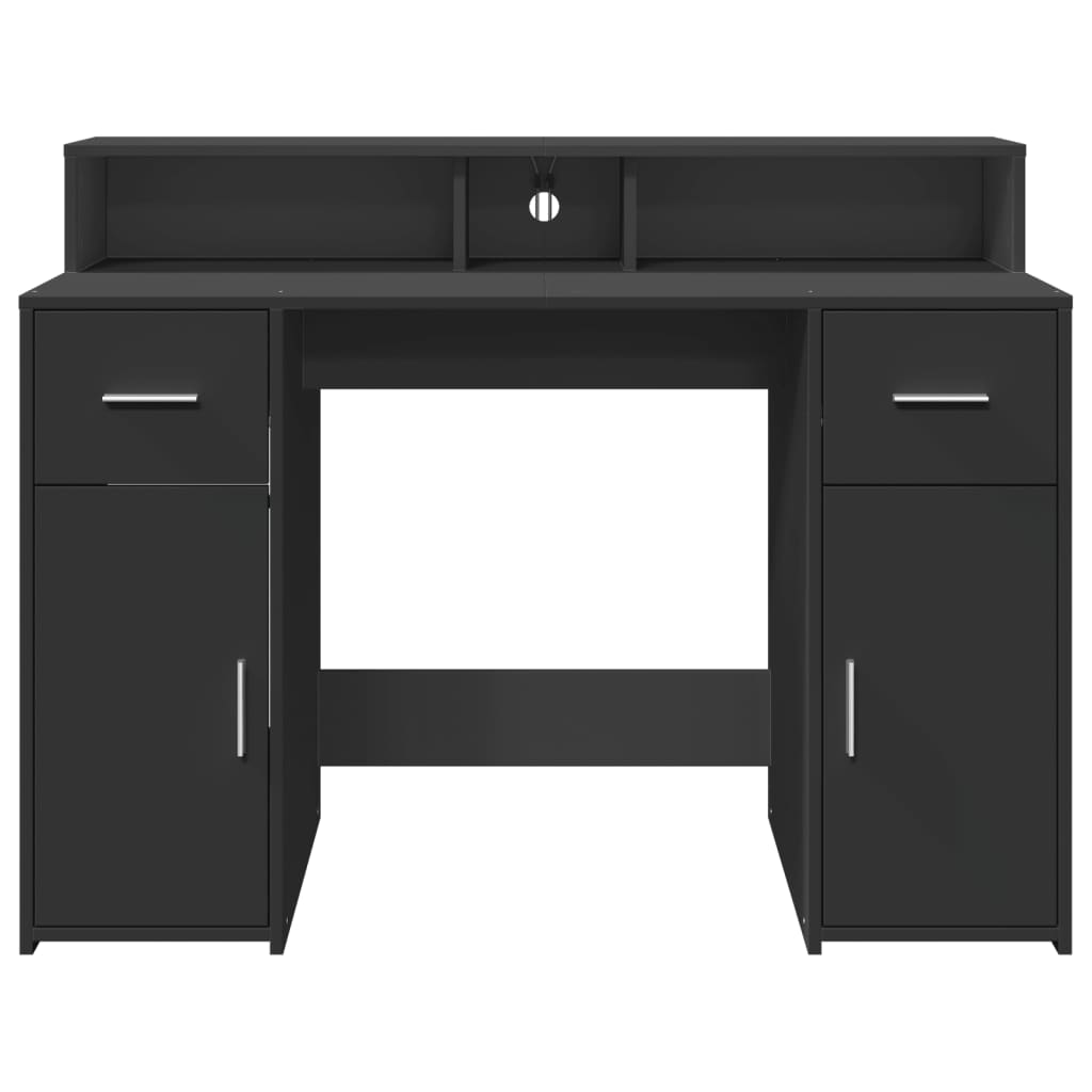 Bureau met LED-verlichting 120x55x91 cm bewerkt hout zwart