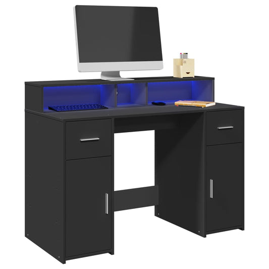 Bureau met LED-verlichting 120x55x91 cm bewerkt hout zwart