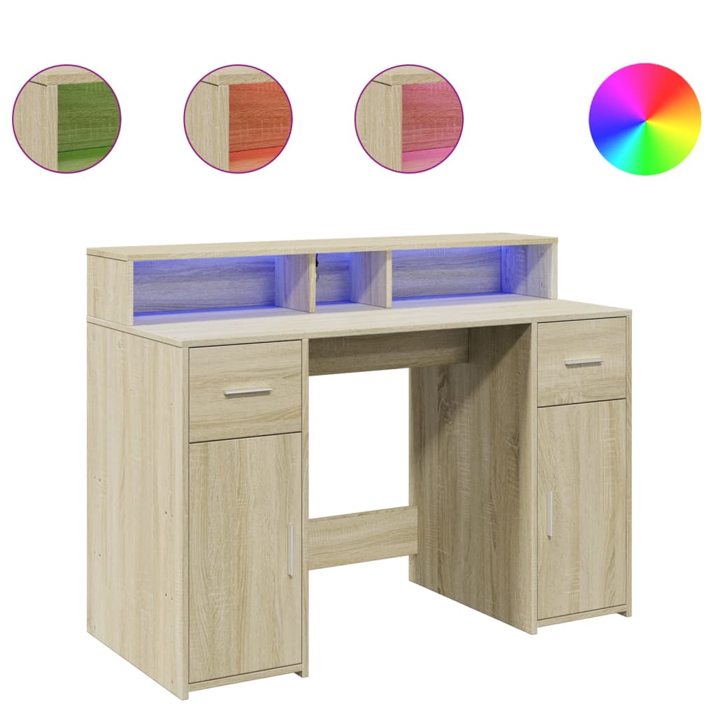 Bureau met LED-verlichting 120x55x91 cm hout sonoma eikenkleur