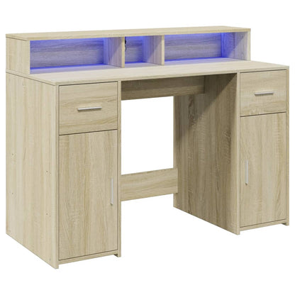 Bureau met LED-verlichting 120x55x91 cm hout sonoma eikenkleur