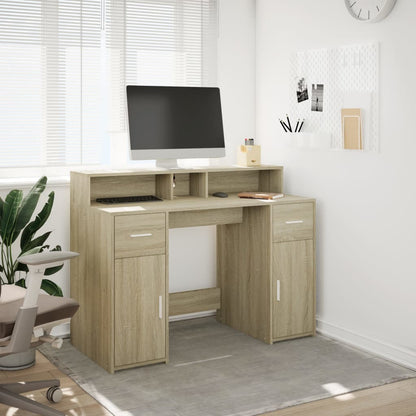 Bureau met LED-verlichting 120x55x91 cm hout sonoma eikenkleur