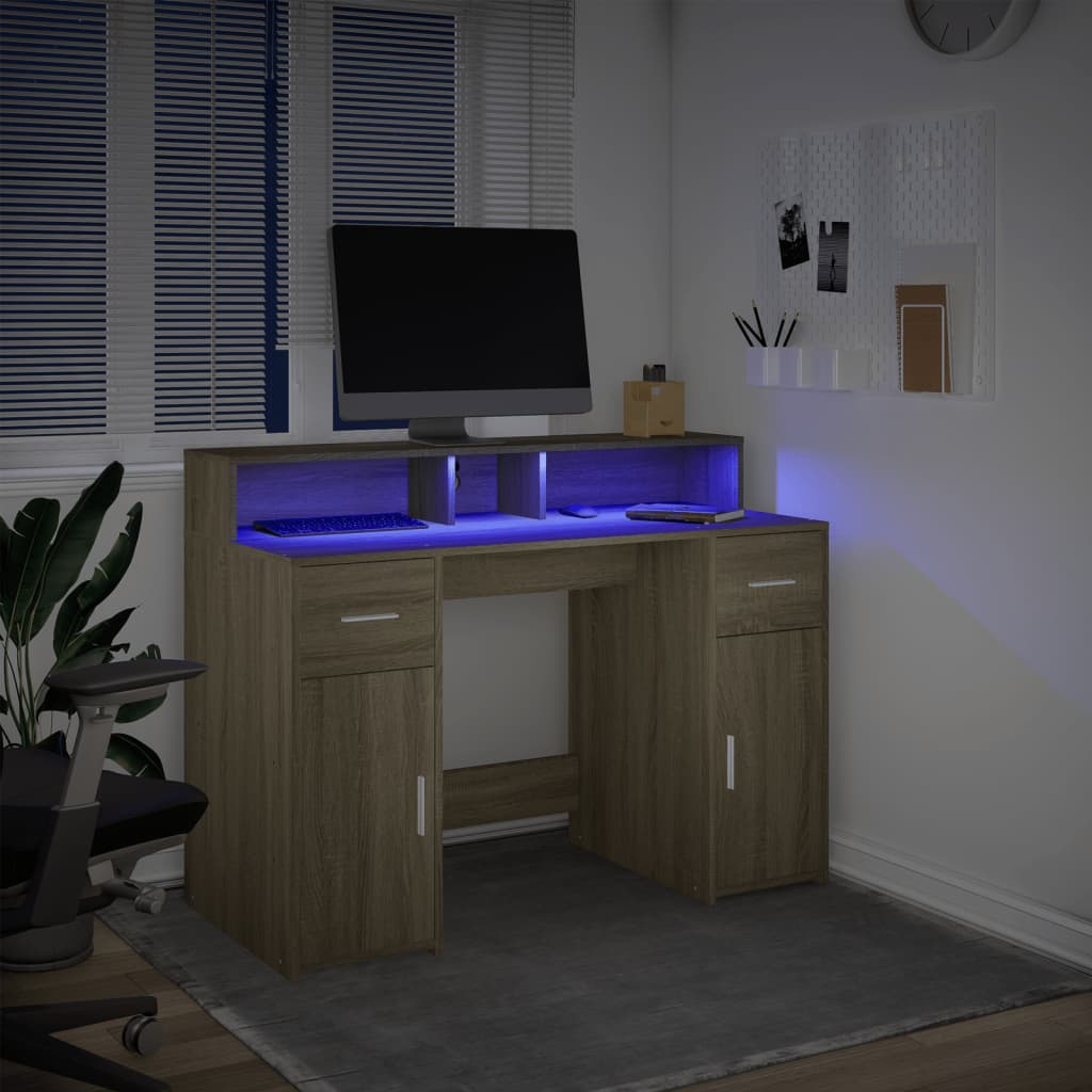 Bureau met LED-verlichting 120x55x91 cm hout sonoma eikenkleur