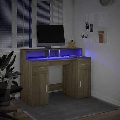 Bureau met LED-verlichting 120x55x91 cm hout sonoma eikenkleur