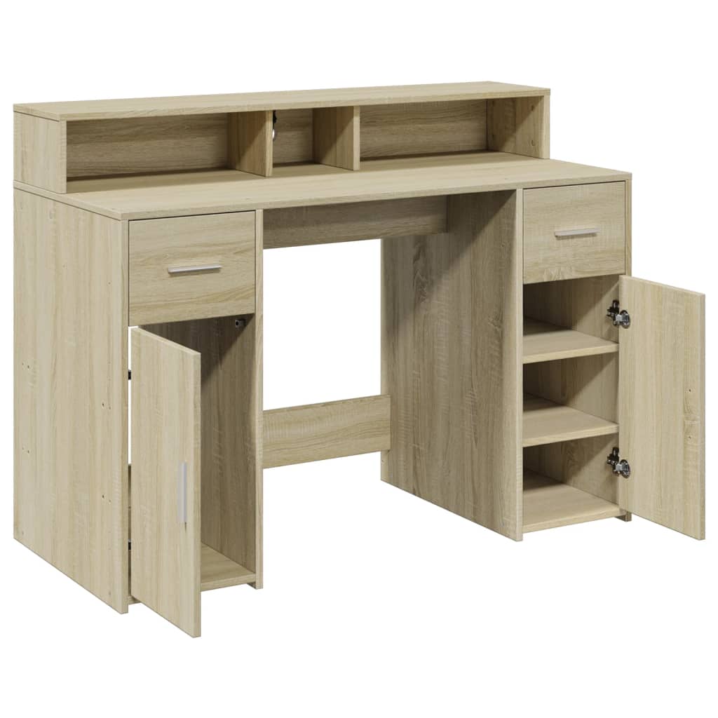 Bureau met LED-verlichting 120x55x91 cm hout sonoma eikenkleur