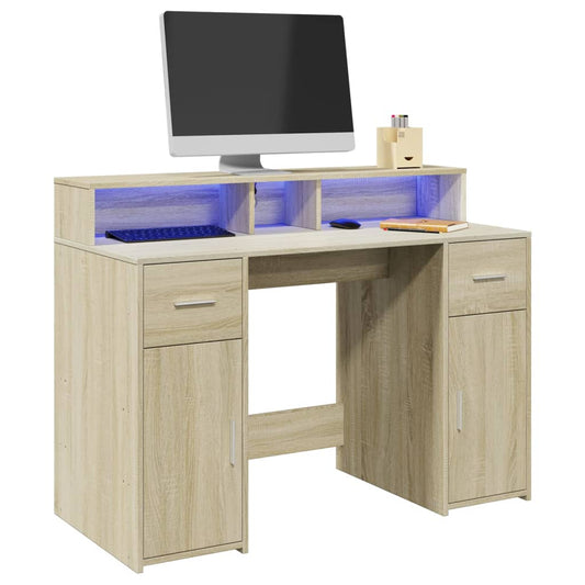 Bureau met LED-verlichting 120x55x91 cm hout sonoma eikenkleur