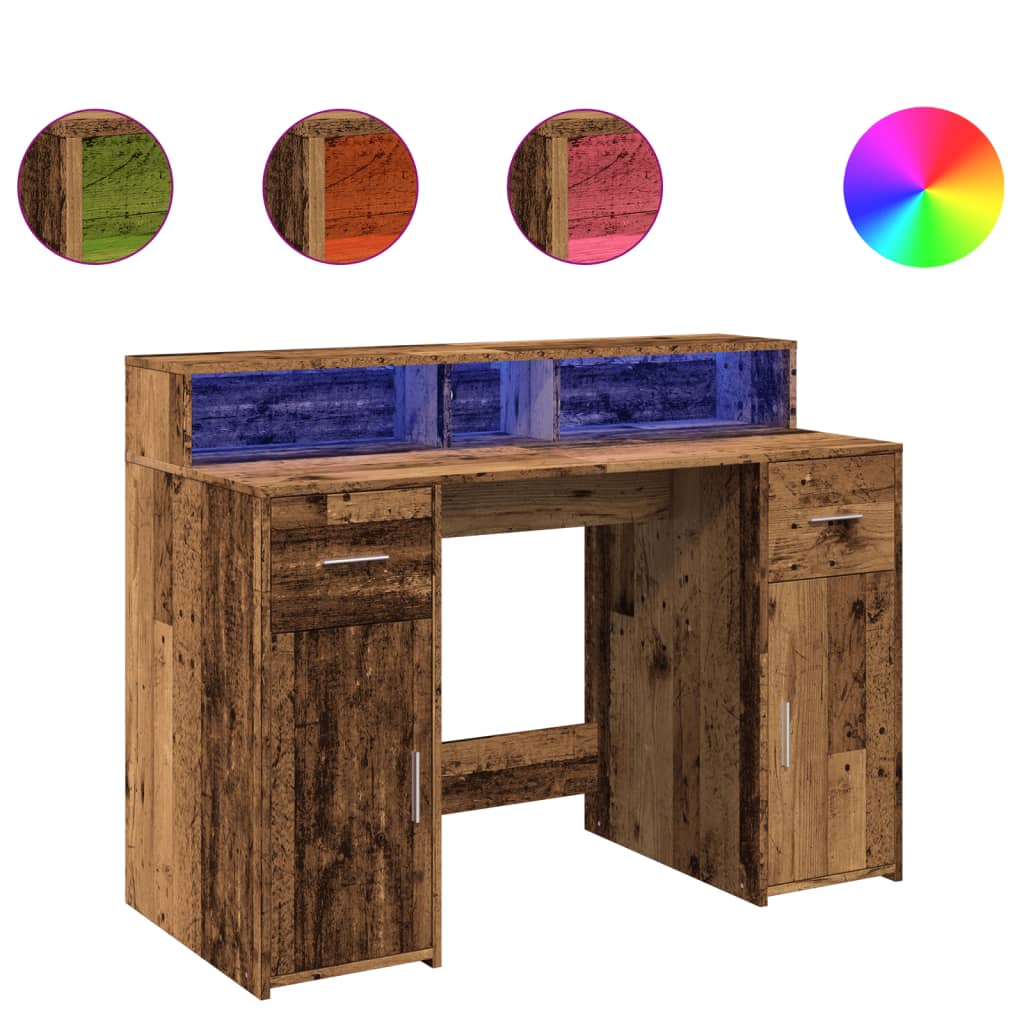 Bureau met LED-verlichting 120x55x91 cm bewerkt hout oud hout