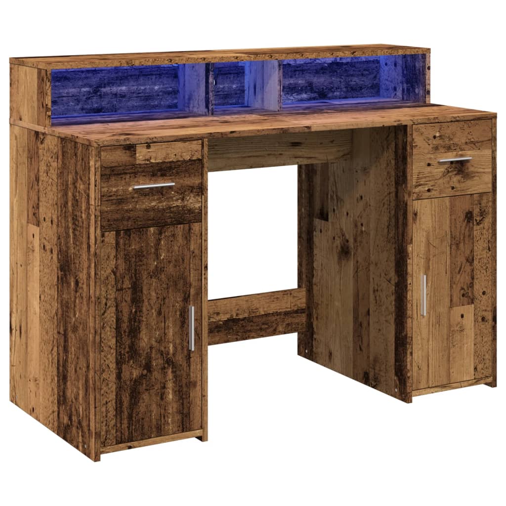 Bureau met LED-verlichting 120x55x91 cm bewerkt hout oud hout