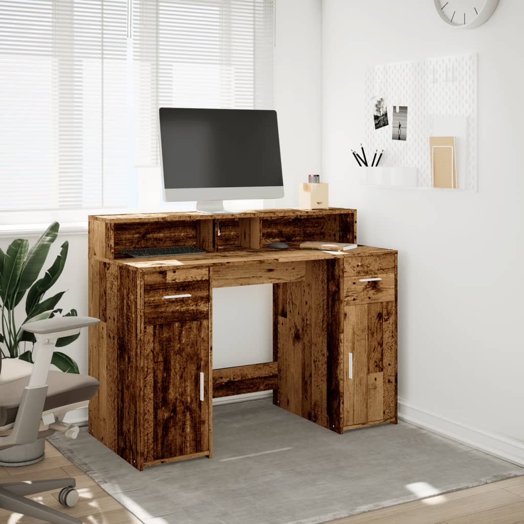 Bureau met LED-verlichting 120x55x91 cm bewerkt hout oud hout