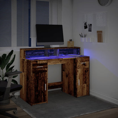 Bureau met LED-verlichting 120x55x91 cm bewerkt hout oud hout