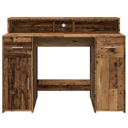 Bureau met LED-verlichting 120x55x91 cm bewerkt hout oud hout