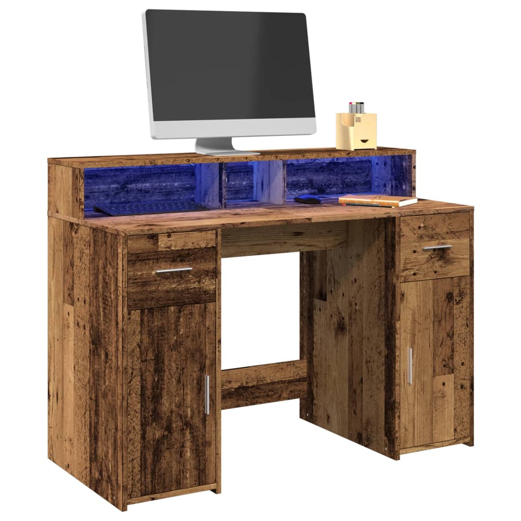 Bureau met LED-verlichting 120x55x91 cm bewerkt hout oud hout