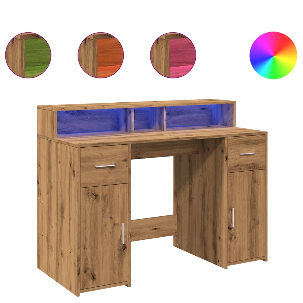 Bureau met LED-verlichting 120x55x91 cm hout artisanaal eiken