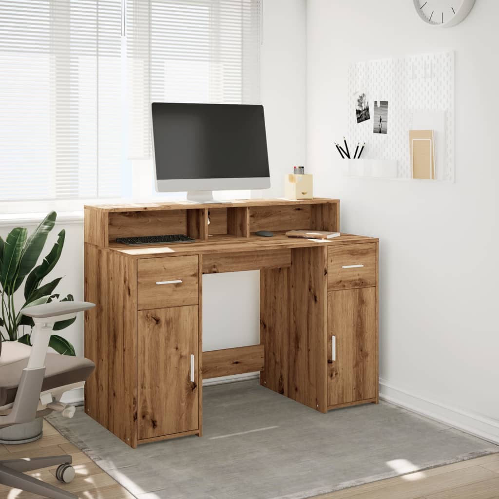 Bureau met LED-verlichting 120x55x91 cm hout artisanaal eiken