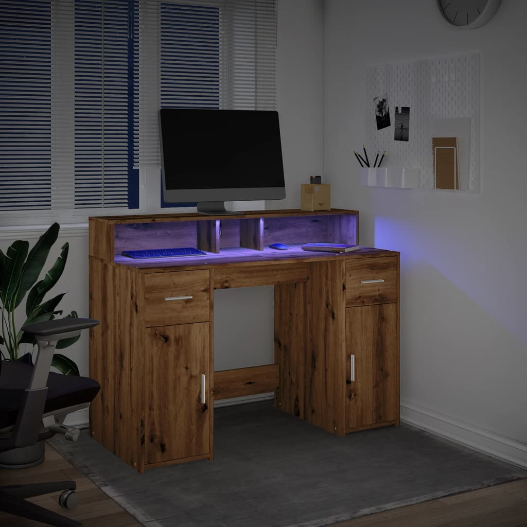 Bureau met LED-verlichting 120x55x91 cm hout artisanaal eiken