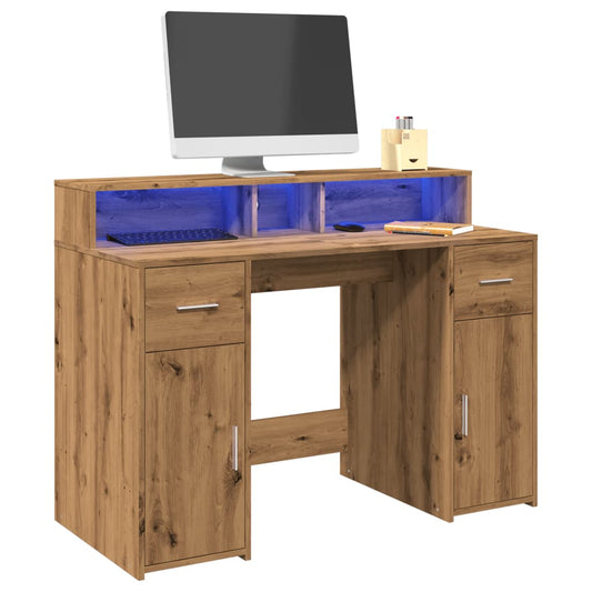 Bureau met LED-verlichting 120x55x91 cm hout artisanaal eiken