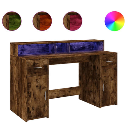 Bureau met LED-verlichting 140x55x91 cm hout gerookt eikenkleur