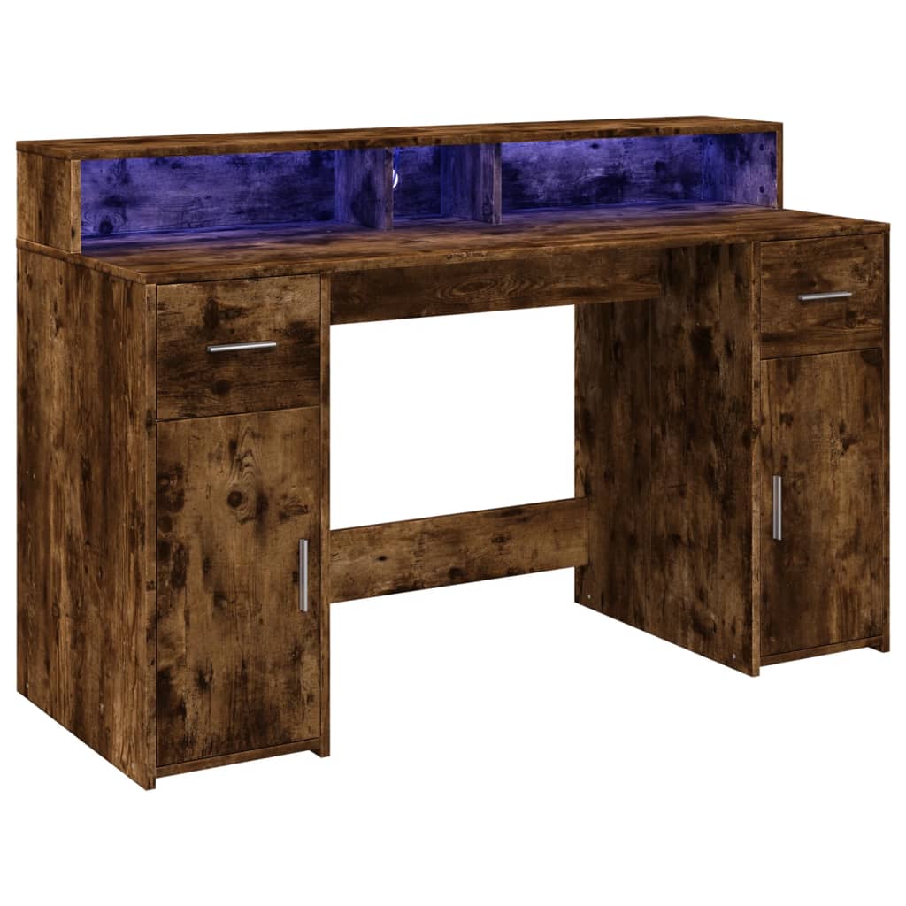 Bureau met LED-verlichting 140x55x91 cm hout gerookt eikenkleur