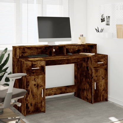 Bureau met LED-verlichting 140x55x91 cm hout gerookt eikenkleur