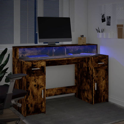 Bureau met LED-verlichting 140x55x91 cm hout gerookt eikenkleur