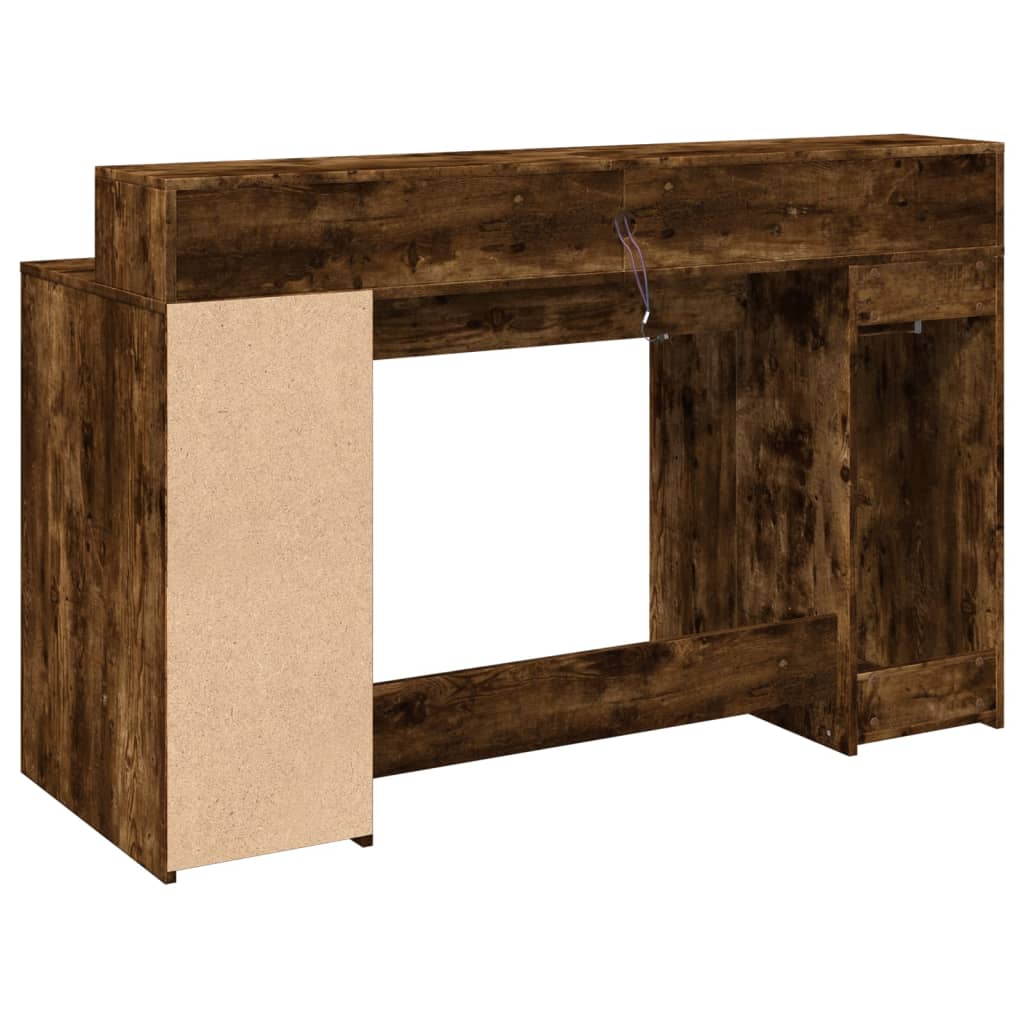 Bureau met LED-verlichting 140x55x91 cm hout gerookt eikenkleur