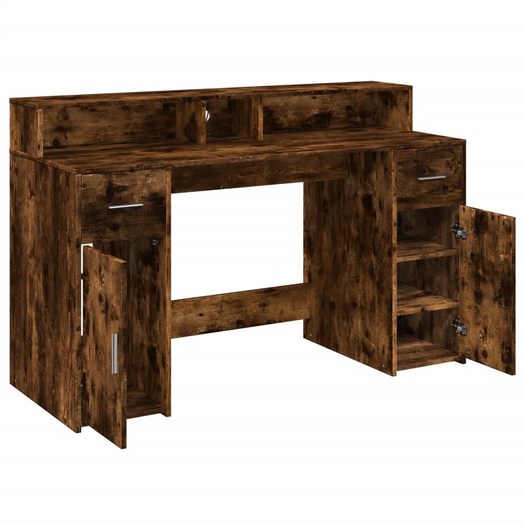 Bureau met LED-verlichting 140x55x91 cm hout gerookt eikenkleur