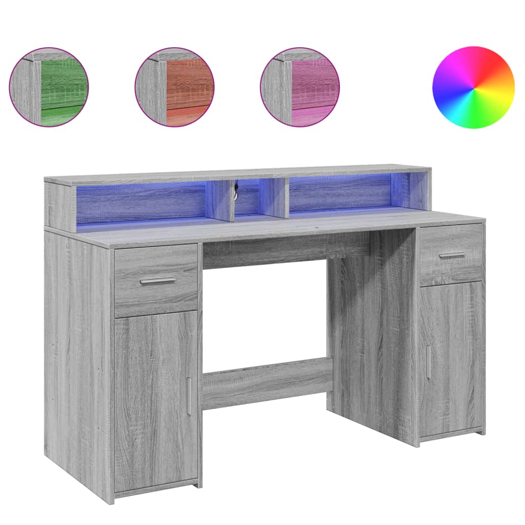 Bureau met LED-verlichting 140x55x91 cm hout grijs sonoma eiken