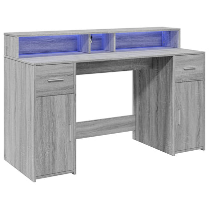 Bureau met LED-verlichting 140x55x91 cm hout grijs sonoma eiken