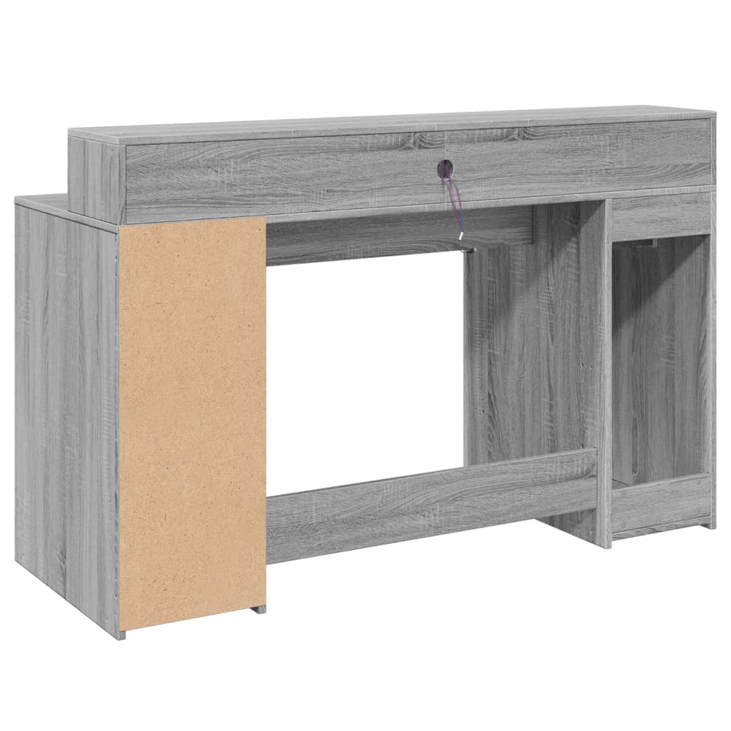 Bureau met LED-verlichting 140x55x91 cm hout grijs sonoma eiken